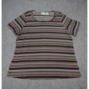 Jaclyn Smith Shirt Top Women's Plus Size 1X Purple Black Striped Short Sleeves‎